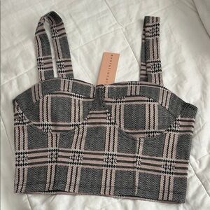 evolutionary Gray and White Fitted Bustier Tank Top